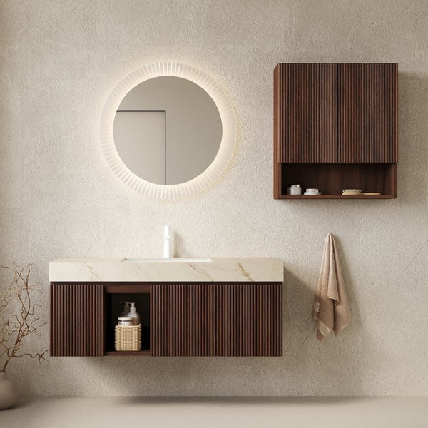 English Elm Eiden Spa Style Floating Vanity Combo with Sintered Stone Top and Fluted Panels W2615S00981