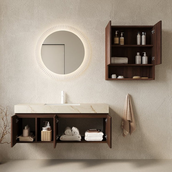 English Elm Eiden Spa Style Floating Vanity Combo with Sintered Stone Top and Fluted Panels W2615S00981