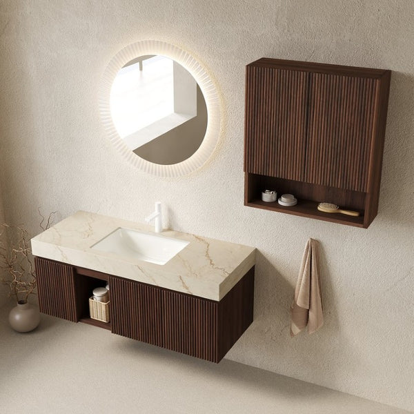 English Elm Eiden Spa Style Floating Vanity Combo with Sintered Stone Top and Fluted Panels W2615S00981