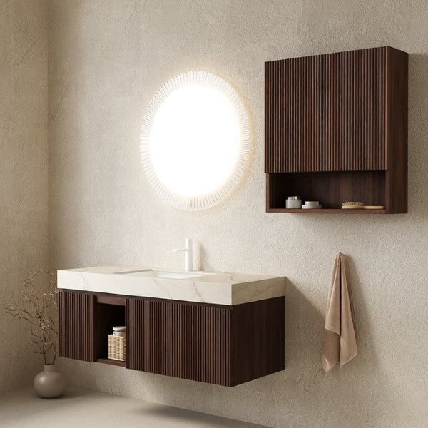English Elm Eiden Spa Style Floating Vanity Combo with Sintered Stone Top and Fluted Panels W2615S00981