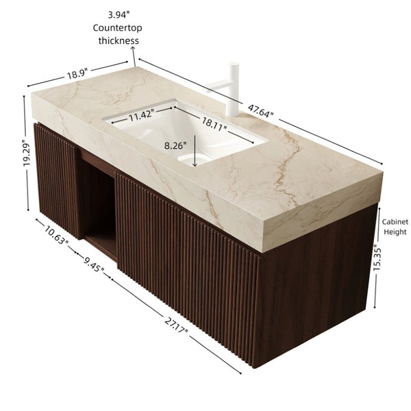 English Elm Eiden Spa Style Floating Vanity Combo with Sintered Stone Top and Fluted Panels W2615S00981