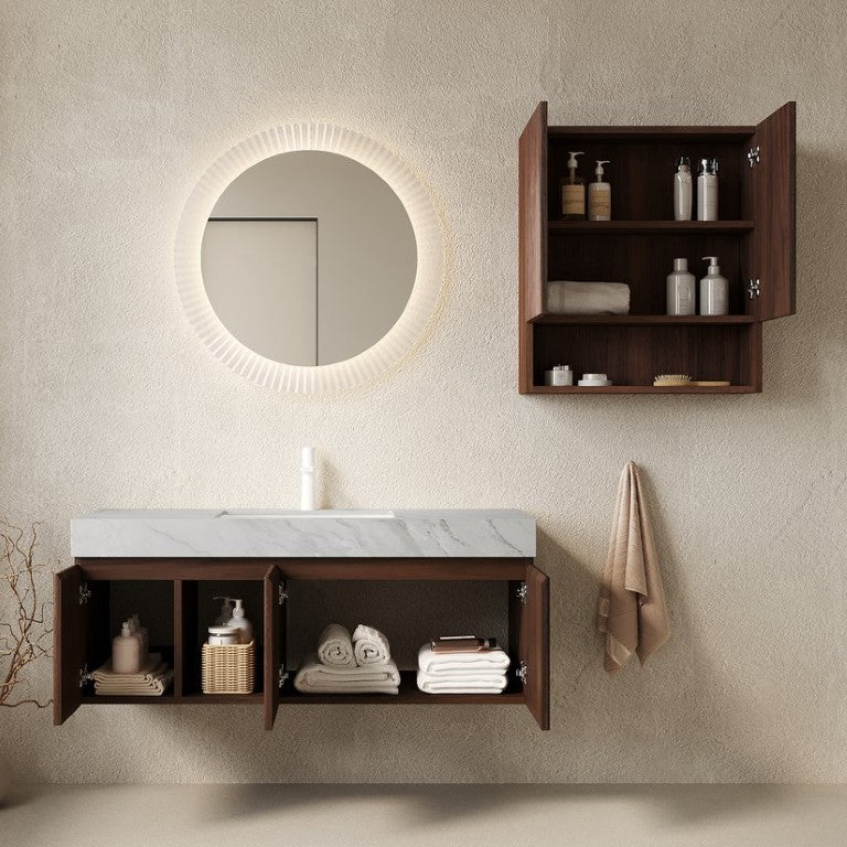 English Elm Eiden Spa Style Floating Vanity Set with Sintered Stone Countertop and Fluted Woodgrain Doors W2615S00983