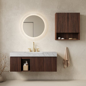 English Elm Eiden Spa Style Floating Bathroom Vanity Combo with Sintered Stone and Fluted Doors 48 inches Carrara Grey Walnut W2615S00984