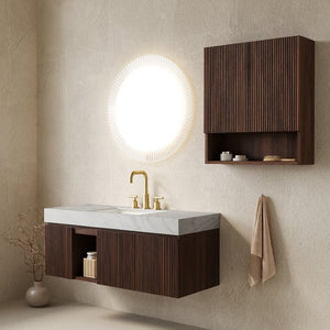 English Elm Eiden Spa Style Floating Bathroom Vanity Combo with Sintered Stone and Fluted Doors 48 inches Carrara Grey Walnut W2615S00984