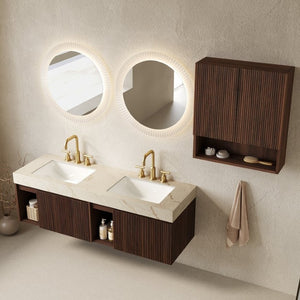 English Elm Eiden Spa Style Floating Bathroom Vanity Combo with Sintered Stone and Fluted Doors 60 inches Cream Gold Walnut W2615S00986