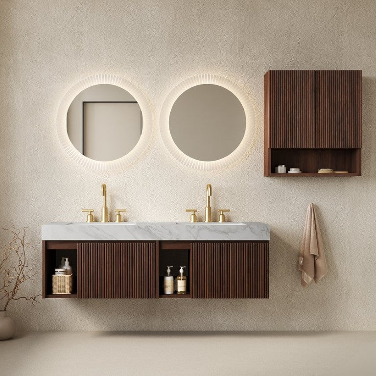 English Elm Eiden Floating Bathroom Vanity Combo with Sintered Stone Top and Fluted Wood Cabinet W2615S00987