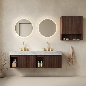 English Elm Eiden Floating Bathroom Vanity Combo with Sintered Stone Top and Fluted Wood Cabinet W2615S00987