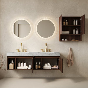 English Elm Eiden Floating Bathroom Vanity Combo with Sintered Stone Top and Fluted Wood Cabinet W2615S00987