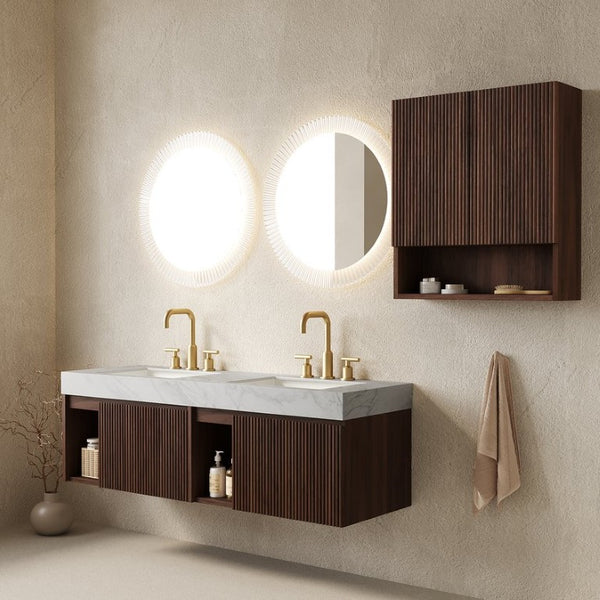 English Elm Eiden Floating Bathroom Vanity Combo with Sintered Stone Top and Fluted Wood Cabinet W2615S00987