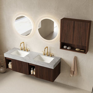English Elm Eiden Floating Bathroom Vanity Combo with Sintered Stone Top and Fluted Wood Cabinet W2615S00987