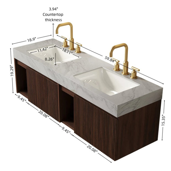 English Elm Eiden Floating Bathroom Vanity Combo with Sintered Stone Top and Fluted Wood Cabinet W2615S00987