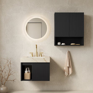English Elm Eiden Floating Bathroom Vanity Set Fluted Front Sintered Stone Top Matte Black Spa Style W2615S00991