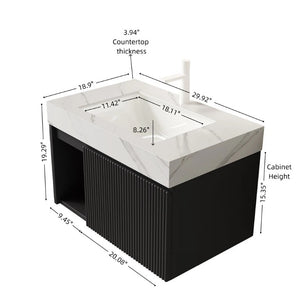 English Elm Eiden Floating Bathroom Vanity Set with Sintered Stone Top and Fluted Matte Black Cabinet W2615S00994
