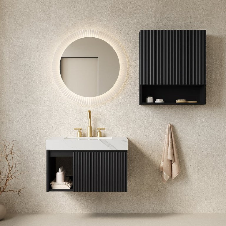 English Elm Eiden Floating Wall Mounted Bathroom Vanity Combo with Sintered Stone Top Fluted Doors W2615S00995