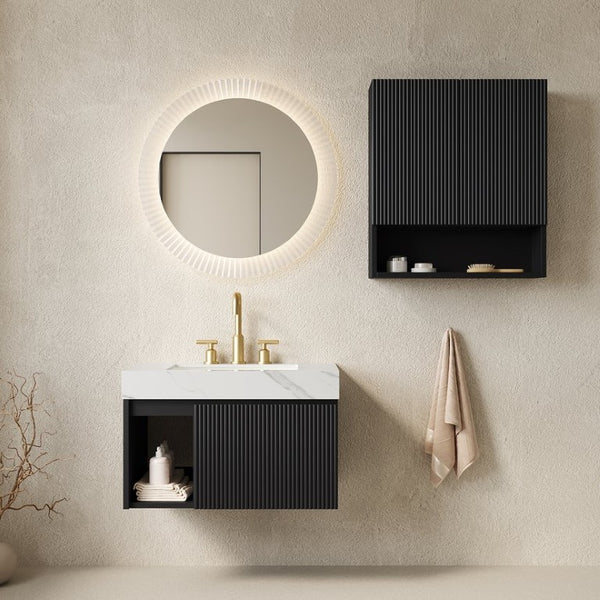 English Elm Eiden Floating Wall Mounted Bathroom Vanity Combo with Sintered Stone Top Fluted Doors W2615S00995