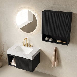 English Elm Eiden Floating Wall Mounted Bathroom Vanity Combo with Sintered Stone Top Fluted Doors W2615S00995