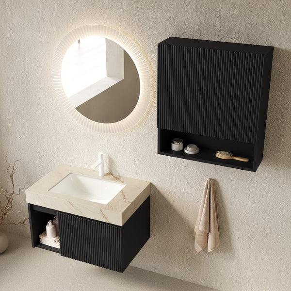 English Elm Eiden Floating Bathroom Vanity Combo with Sintered Stone Top and Fluted Cabinet Doors W2615S00996
