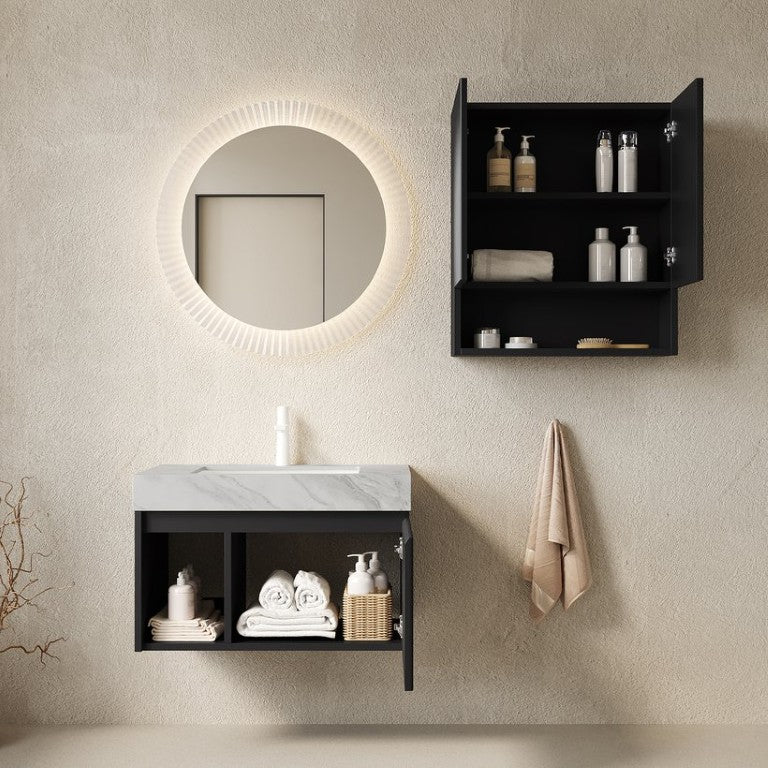 English Elm Eiden Wall Mounted Bathroom Vanity Set Sintered Stone Countertop Fluted MDF Doors W2615S00998