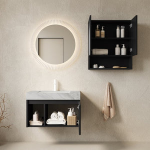 English Elm Eiden Wall Mounted Bathroom Vanity Set Sintered Stone Countertop Fluted MDF Doors W2615S00998