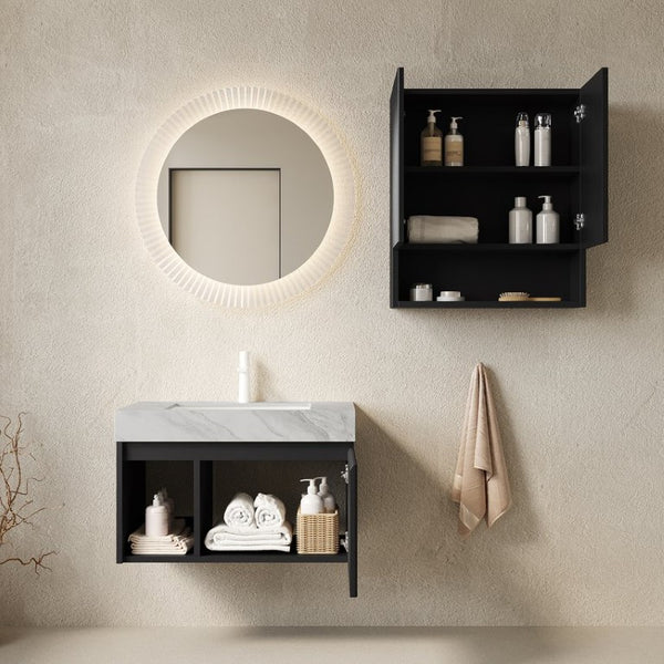 English Elm Eiden Wall Mounted Bathroom Vanity Set Sintered Stone Countertop Fluted MDF Doors W2615S00998