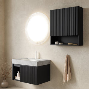 English Elm Eiden Wall Mounted Bathroom Vanity Set Sintered Stone Countertop Fluted MDF Doors W2615S00998