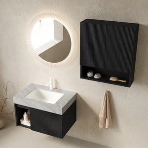 English Elm Eiden Wall Mounted Bathroom Vanity Set Sintered Stone Countertop Fluted MDF Doors W2615S00998