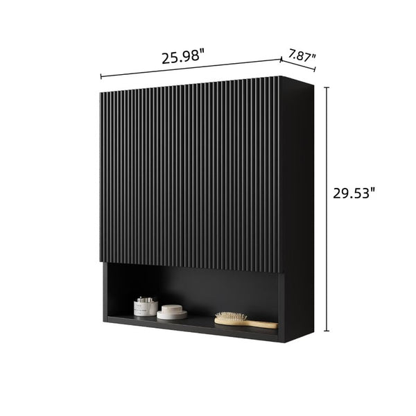 English Elm Eiden Floating Bathroom Vanity Set Matte Black Fluted MDF Sintered Stone Top W2615S00999