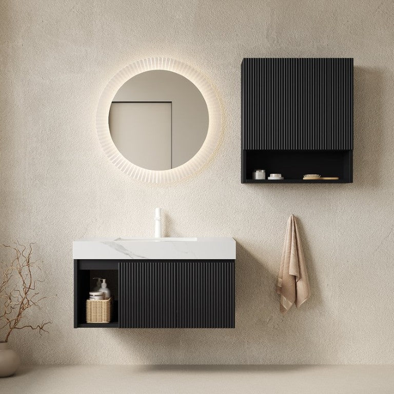 English Elm Eiden Floating Wall Mounted Bathroom Vanity Combo with Sintered Stone Top and Fluted Doors W2615S01000
