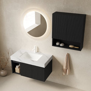 English Elm Eiden Floating Wall Mounted Bathroom Vanity Combo with Sintered Stone Top and Fluted Doors W2615S01000