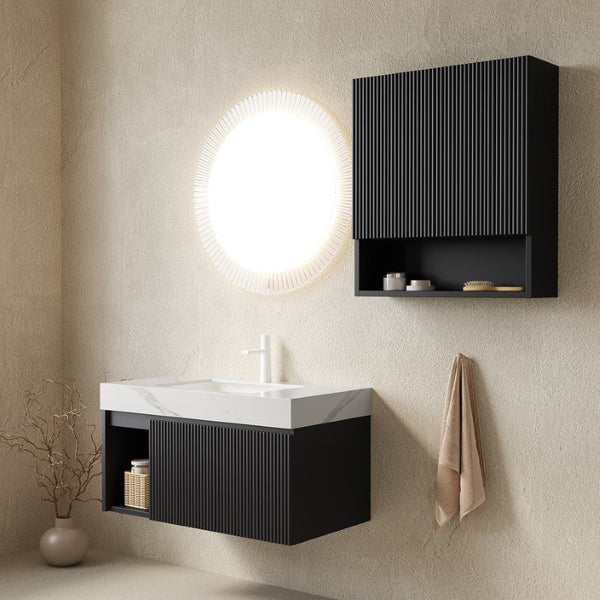 English Elm Eiden Floating Wall Mounted Bathroom Vanity Combo with Sintered Stone Top and Fluted Doors W2615S01000