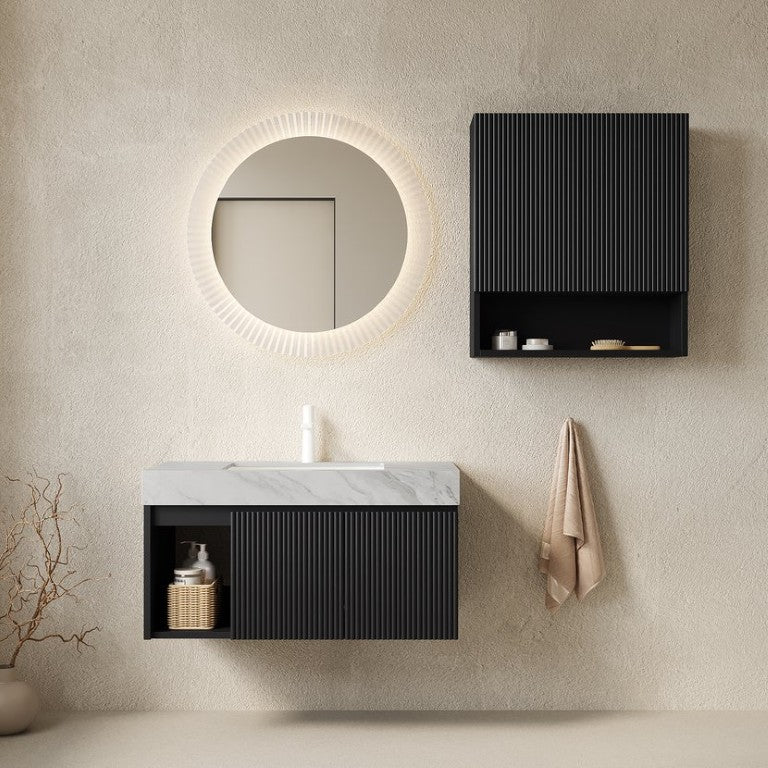 English Elm Eiden Floating Wall Vanity Combo with Sintered Stone Top and Fluted Matte Cabinet W2615S01004