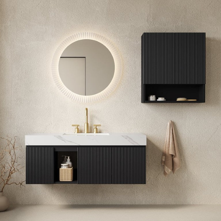 English Elm Eiden Floating Bathroom Vanity Combo Fluted Matte Cabinet Sintered Stone Top W2615S01007