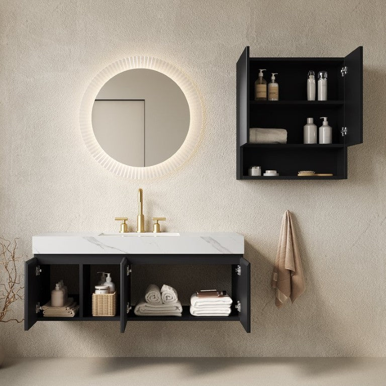 English Elm Eiden Floating Bathroom Vanity Combo Fluted Matte Cabinet Sintered Stone Top W2615S01007