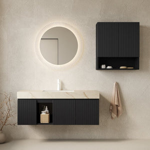 English Elm Eiden Spa-Style Floating Vanity Combo with Gold Vein Stone Top and Sculpted Fluted Doors Let Me Count: E-I-D-E-N(5) (6)S-P-A--(10)S-T-Y-L-E(15) (16)F-L-O-A-T-I W2615S01008