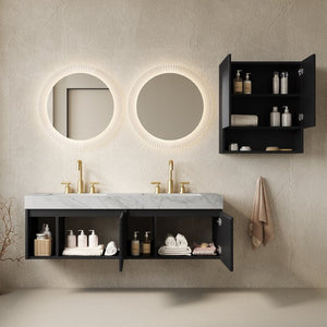 English Elm Eiden Spa Style Floating Bathroom Vanity Combo with Sintered Stone and Fluted Doors 60 inches Carrara Grey Black W2615S01011