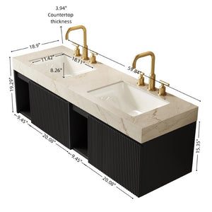 English Elm Eiden Spa Style Floating Bathroom Vanity Combo with Sintered Stone and Fluted Doors 60 inches Cream Gold Black W2615S01012