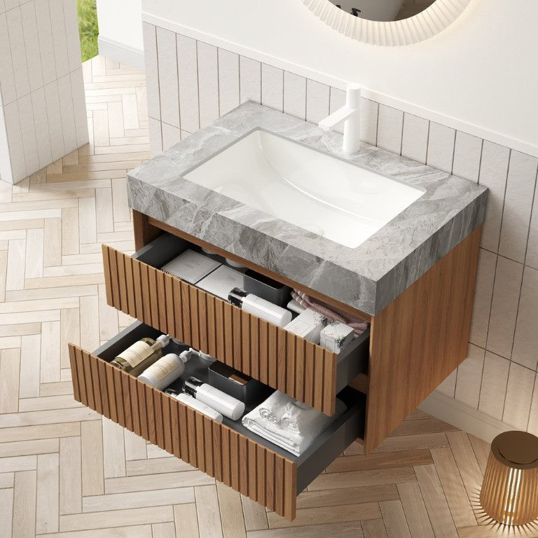 English Elm Tilley Floating Bathroom Vanity with Sintered Stone Top Plywood Cabinet and Soft Close Drawers W2615S01060