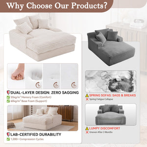 English Elm 012-Luxury Corduroy Sofa Bed Chaise with Memory Foam Fill and Four Washable Pillows W2636P262527