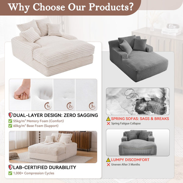 English Elm 012-Luxury Corduroy Sofa Bed Chaise with Memory Foam Fill and Four Washable Pillows W2636P262527