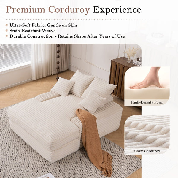 English Elm 012-Luxury Corduroy Sofa Bed Chaise with Memory Foam Fill and Four Washable Pillows W2636P262527
