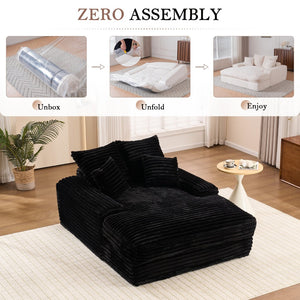 English Elm 012-Luxury Corduroy Chaise Lounge Sofa Bed with Memory Foam Fill and Four Pillows W2636P289117