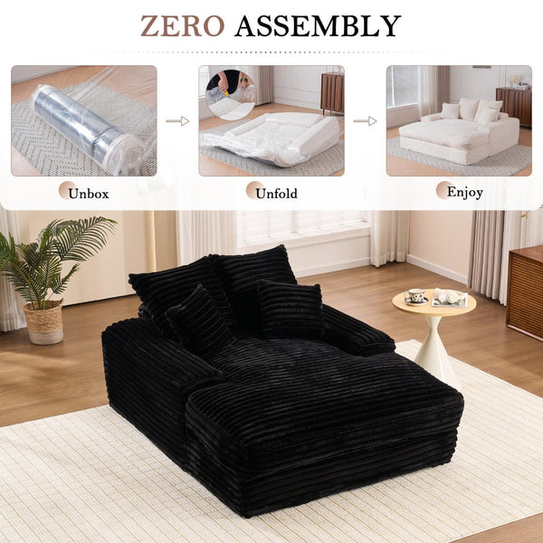 English Elm 012-Luxury Corduroy Chaise Lounge Sofa Bed with Memory Foam Fill and Four Pillows W2636P289117