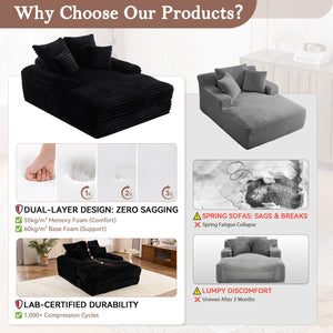 English Elm 012-Luxury Corduroy Chaise Lounge Sofa Bed with Memory Foam Fill and Four Pillows W2636P289117