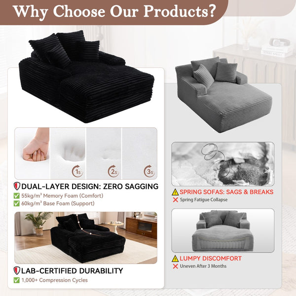 English Elm 012-Luxury Corduroy Chaise Lounge Sofa Bed with Memory Foam Fill and Four Pillows W2636P289117