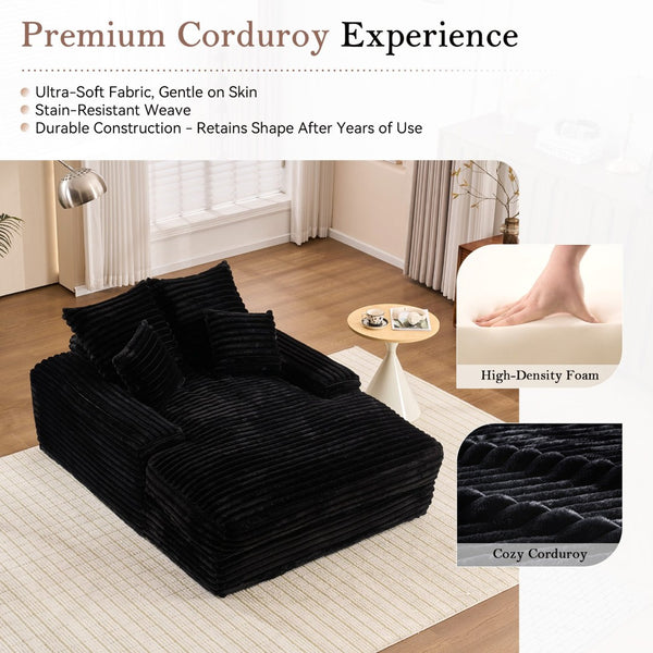 English Elm 012-Luxury Corduroy Chaise Lounge Sofa Bed with Memory Foam Fill and Four Pillows W2636P289117