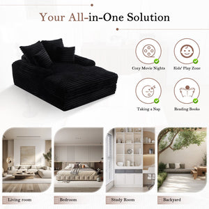 English Elm 012-Luxury Corduroy Chaise Lounge Sofa Bed with Memory Foam Fill and Four Pillows W2636P289117