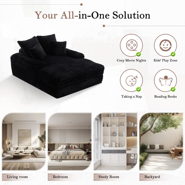 English Elm 012-Luxury Corduroy Chaise Lounge Sofa Bed with Memory Foam Fill and Four Pillows W2636P289117