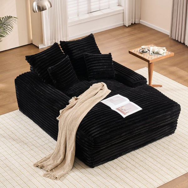 English Elm 012-Luxury Corduroy Chaise Lounge Sofa Bed with Memory Foam Fill and Four Pillows W2636P289117