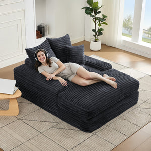 English Elm 012-Luxury Corduroy Chaise Lounge Sofa Bed with Four Pillows for Compact Living Spaces W2636P341034