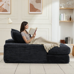 English Elm 012-Luxury Corduroy Chaise Lounge Sofa Bed with Four Pillows for Compact Living Spaces W2636P341034